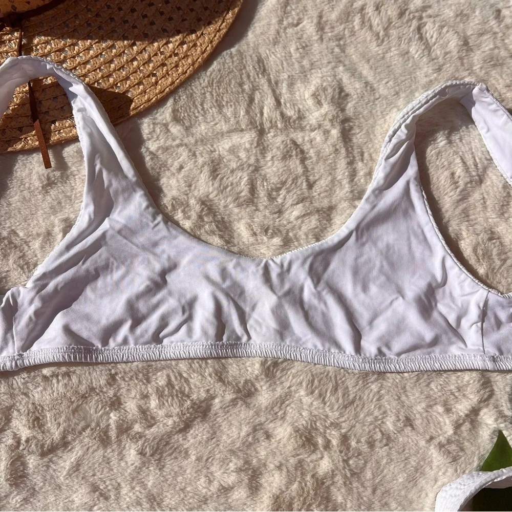 Monday Swimwear Cabo San Lucas White Ribbed Textured Bikini Top Tie Back Size S
